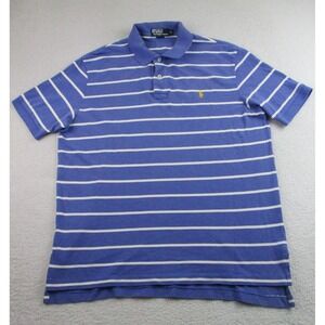 Polo Ralph Lauren Polo Shirt Mens XL Blue White‎ Striped Yellow Pony Embroidered